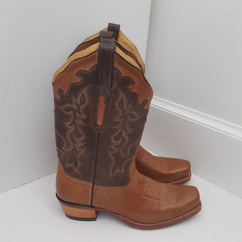 Old West size 7.5 boots western tan leather pull on cowboy western